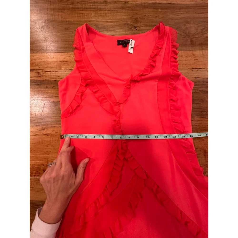 Tahari Arthur S Levine Coral Ruffle Sheath Dress Size 6 - Picture 9 of 10